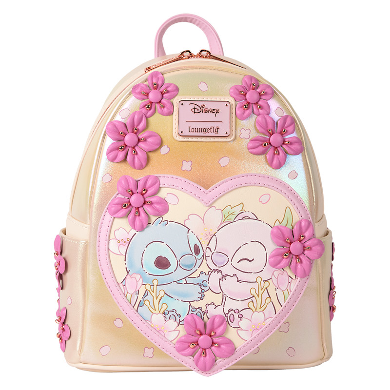 Stitch & Angel Cherry Blossom Heart Mini Rugzak - DISNEY LOUNGEFLY