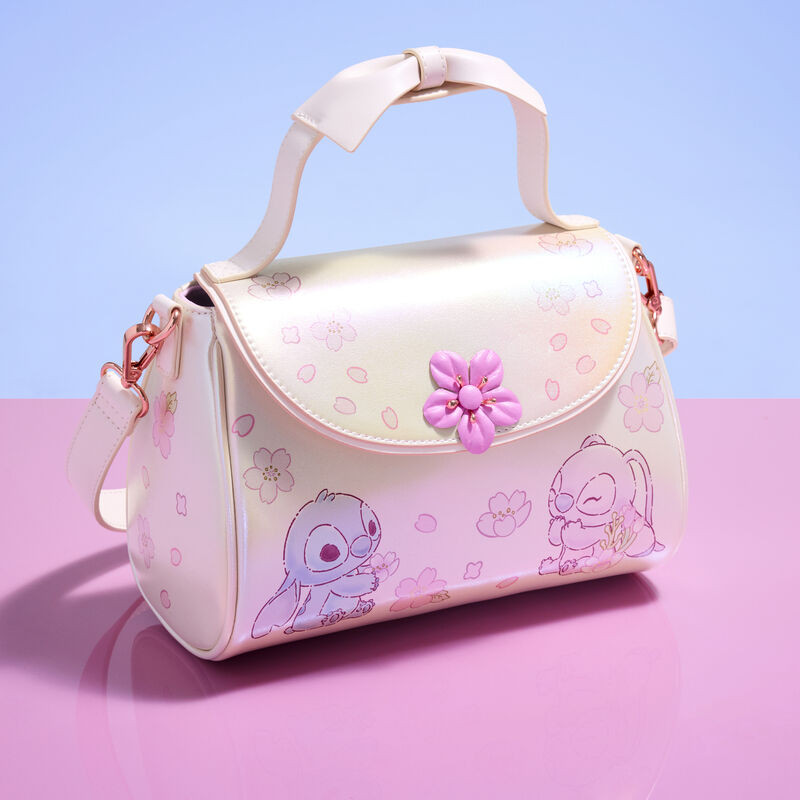 Stitch & Angel Cherry Blossom Schoudedtas met strik - DISNEY LOUNGEFLY